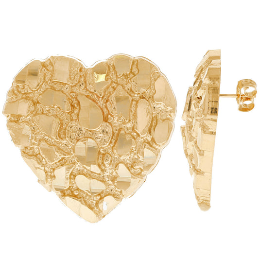 Gold Large Womens Heart Nugget Earring (emgeedi# E12100)