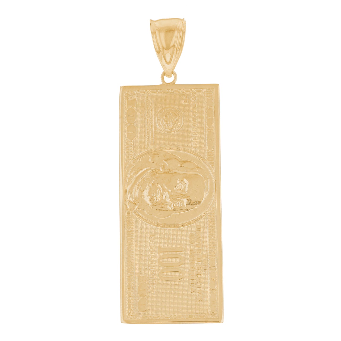 Gold Large Hundred Dollar Bill Mens Money Symbol Pendant (emgeedi# P12679)