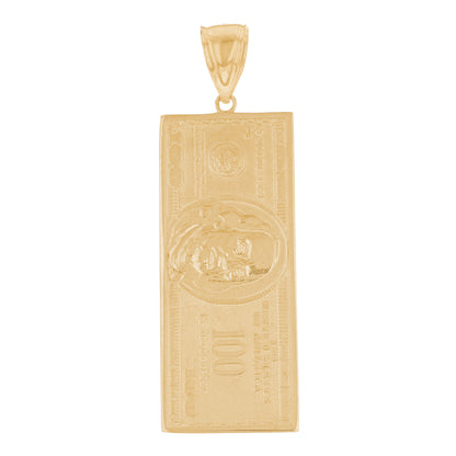 Gold Large Hundred Dollar Bill Mens Money Symbol Pendant (emgeedi# P12679)