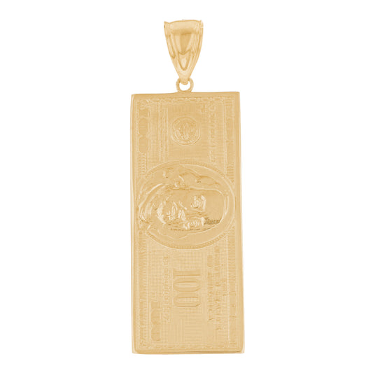Gold Large Hundred Dollar Bill Mens Money Symbol Pendant (emgeedi# P12679)