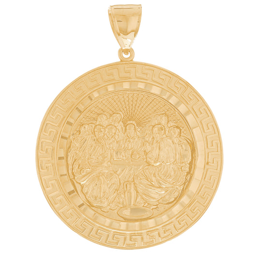 Gold Greek Key Frame Last Supper Mens Religious Pendant (emgeedi# P13118)