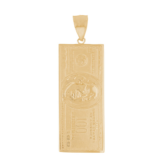 Gold Medium Hundred Dollar Bill Unisex Money Symbol Pendant (emgeedi# P13078)