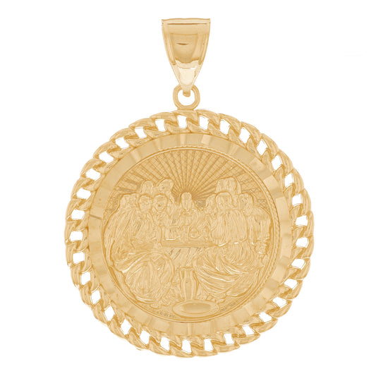 Gold Cuban Link Chain Frame Last Supper Mens Religious Pendant (emgeedi# P13119)