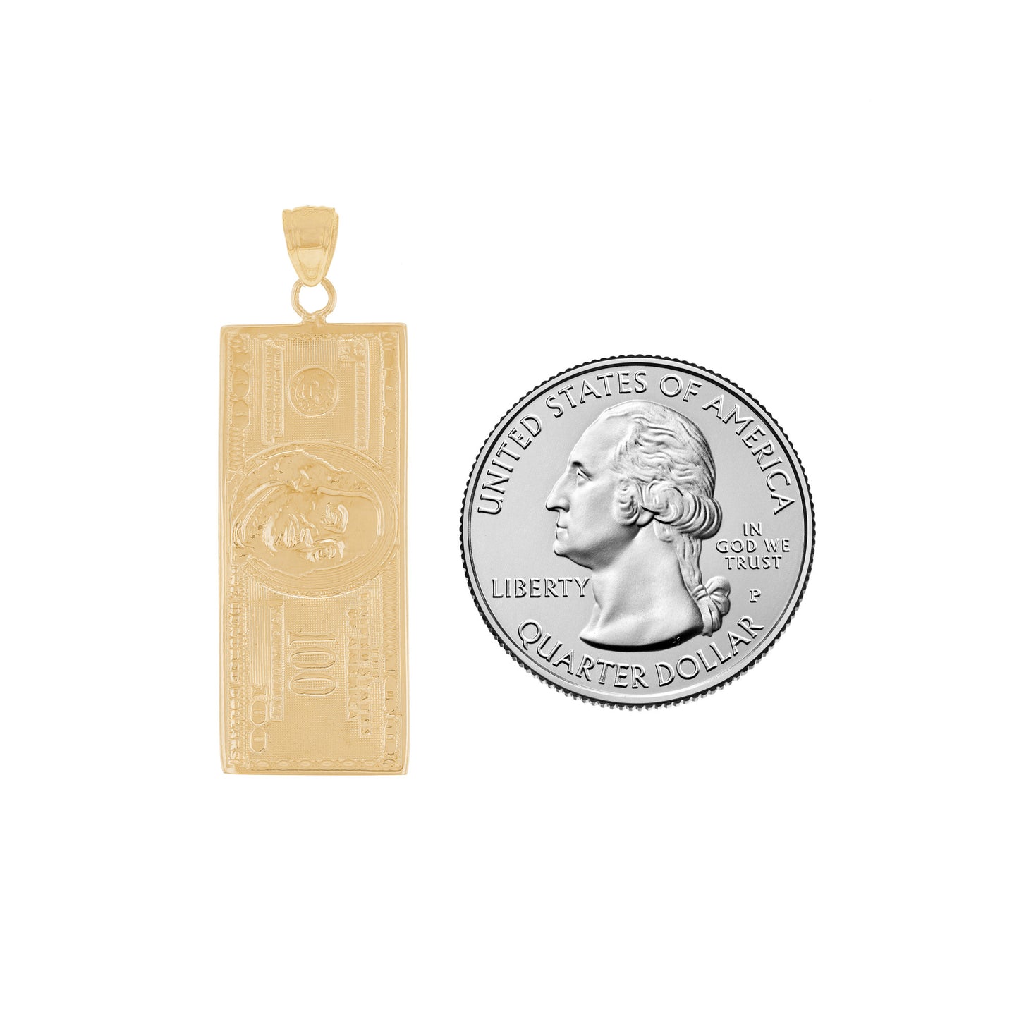 Gold Small Hundred Dollar Bill Unisex Money Symbol Pendant (emgeedi# P12680)