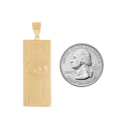 Gold Medium Hundred Dollar Bill Unisex Money Symbol Pendant (emgeedi# P13078)
