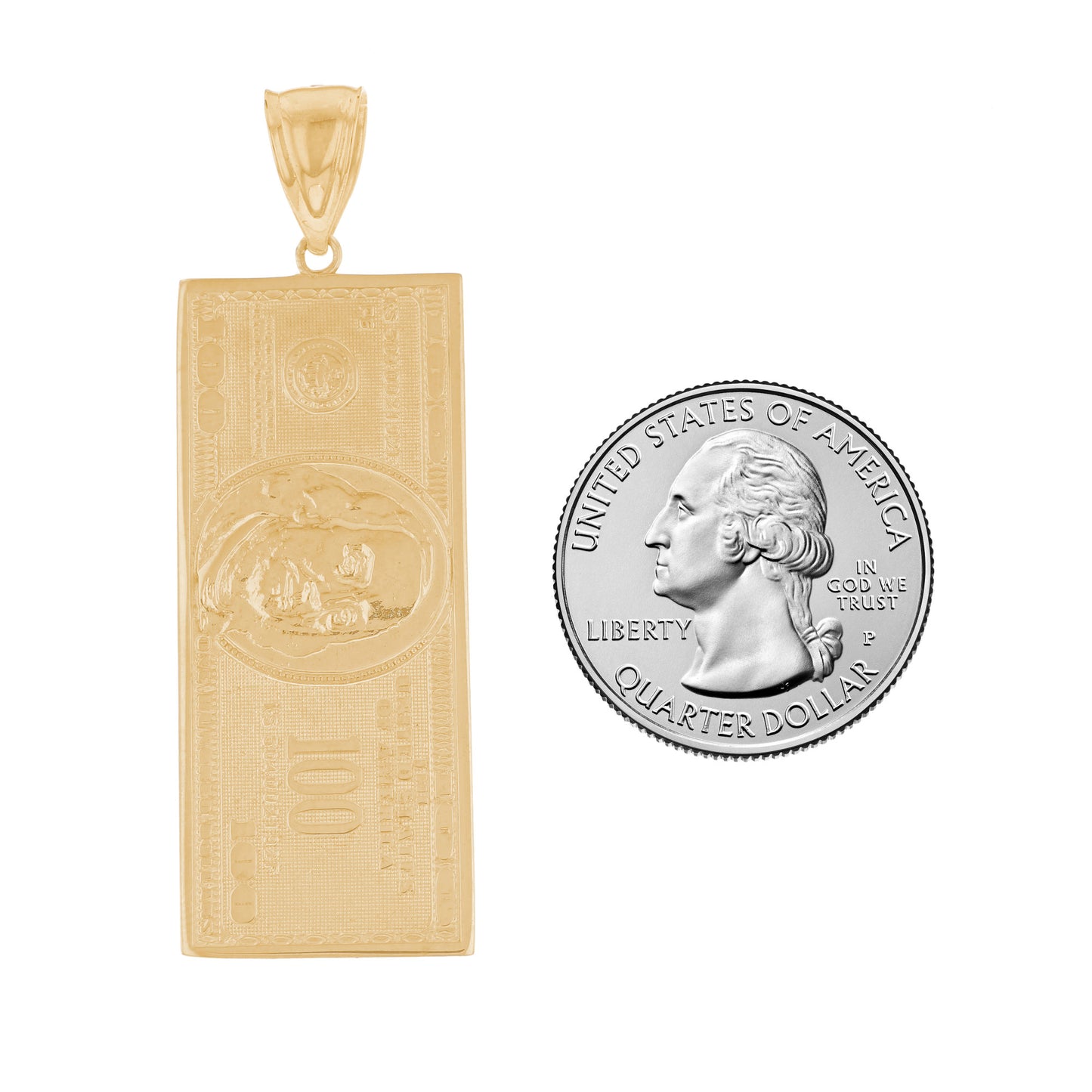 Gold Large Hundred Dollar Bill Mens Money Symbol Pendant (emgeedi# P12679)