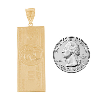 Gold Large Hundred Dollar Bill Mens Money Symbol Pendant (emgeedi# P12679)