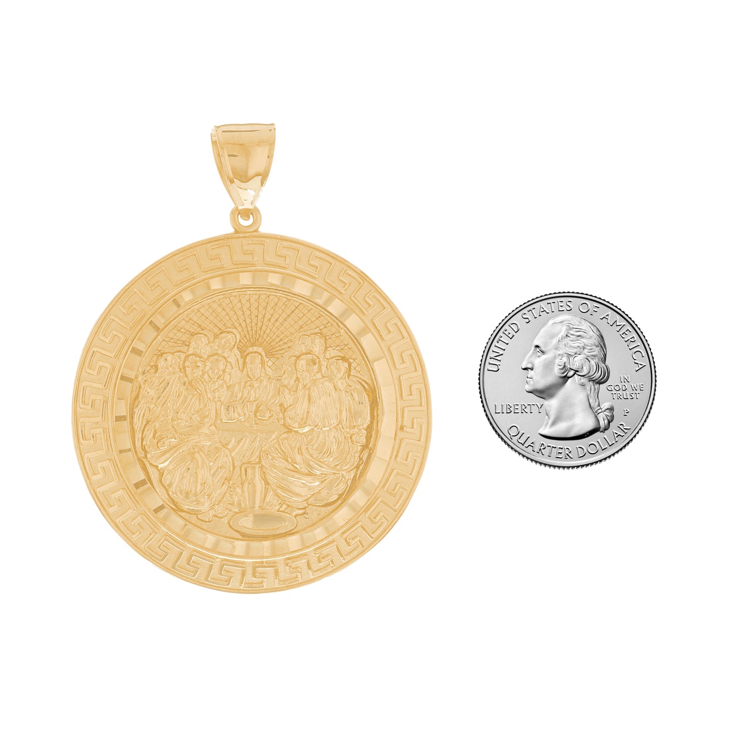 Gold Greek Key Frame Last Supper Mens Religious Pendant (emgeedi# P13118)