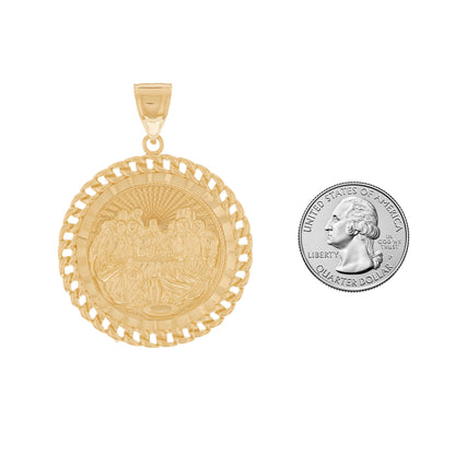 Gold Cuban Link Chain Frame Last Supper Mens Religious Pendant (emgeedi# P13119)
