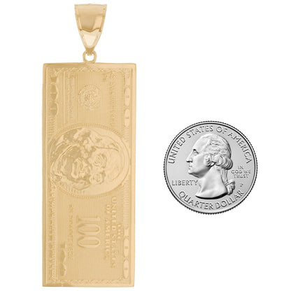 Gold XXL Hundred Dollar Bill Unisex Money Symbol Pendant (emgeedi# P12615)