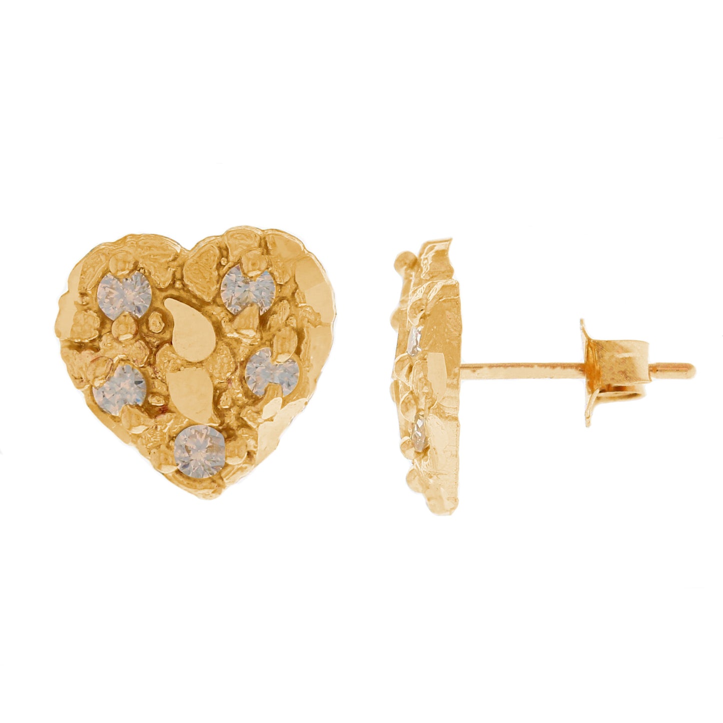 Gold Extra Small White CZ Womens Heart Love Nugget Earring (emgeedi# E13346)