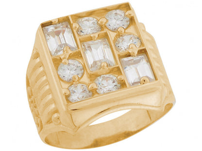 Gold Cluster White CZ Mens Ring (emgeedi# R6996)