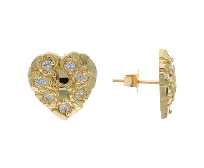 Gold Small White CZ Womens Diamond Cut Heart Nugget Love Earring (emgeedi# E12195)