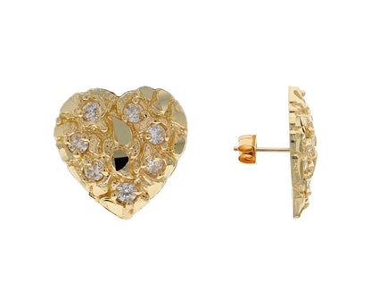 Gold Medium White CZ Womens Diamond Cut Heart Nugget Earring (emgeedi# E12196)