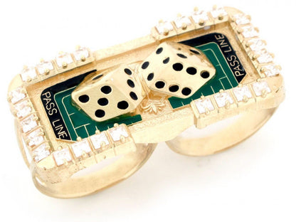 Gold White CZ Mens Casino Multiple Finger Ring (emgeedi# R2512)