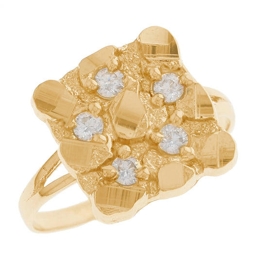 Gold Medium Square Nugget White CZ Womens Diamond Cut Ring (emgeedi# R13344)