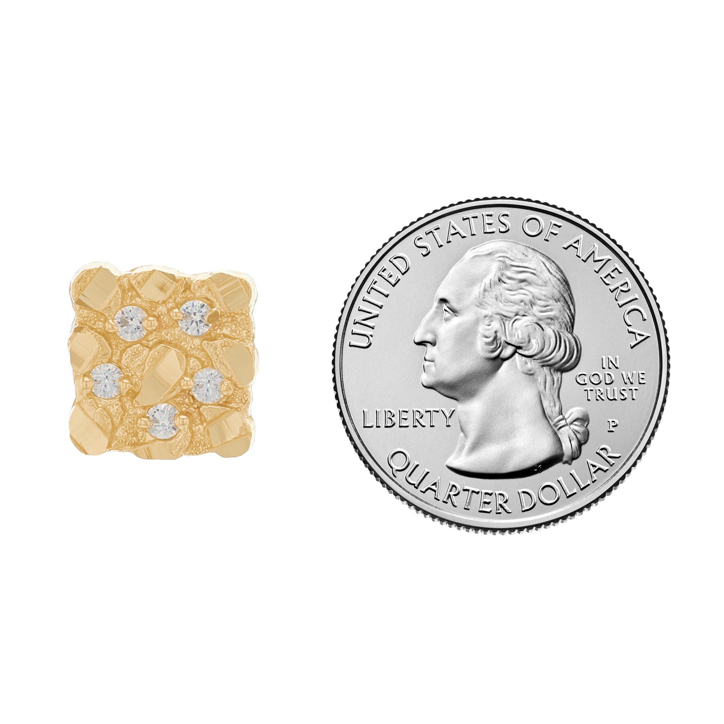 Gold Medium Square Nugget White CZ Unisex Diamond Cut Earring (emgeedi# E13344)