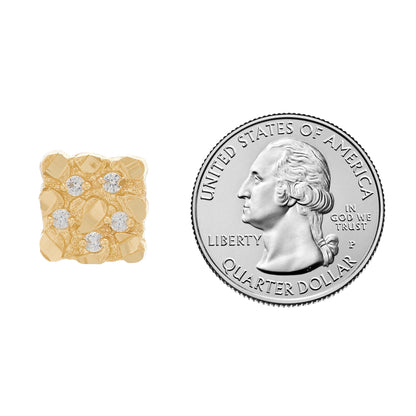 Gold Medium Square Nugget White CZ Unisex Diamond Cut Earring (emgeedi# E13344)