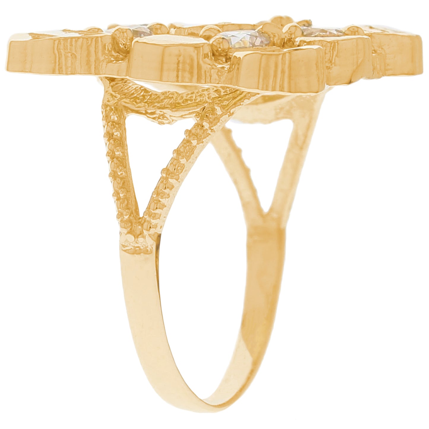 Gold Large Square Nugget White CZ Unisex Diamond Cut Ring (emgeedi# R13345)