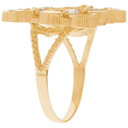 Gold Large Square Nugget White CZ Unisex Diamond Cut Ring (emgeedi# R13345)