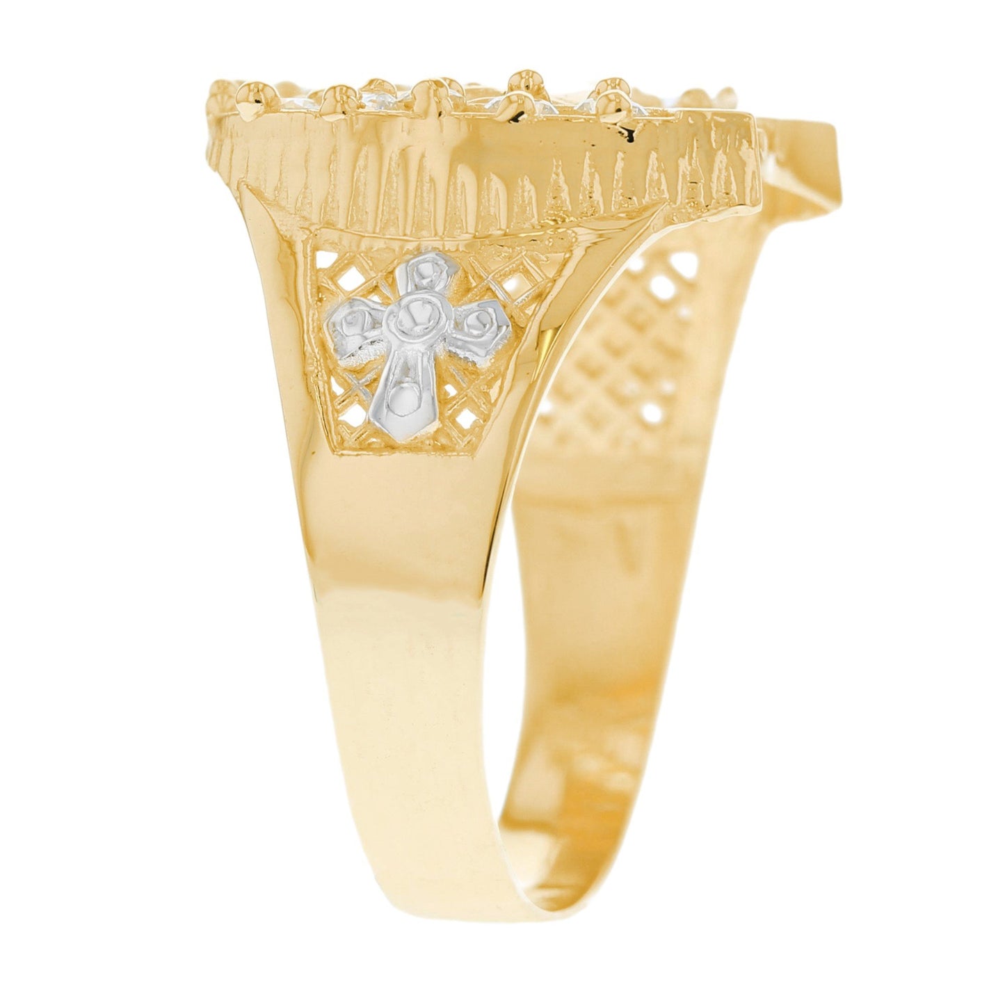 Gold White CZ Mens Horseshoe Animal Horse Ring (emgeedi# R3300)