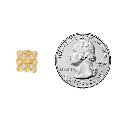 Gold Small Square Nugget White CZ Womens Diamond Cut Earring (emgeedi# E13342)