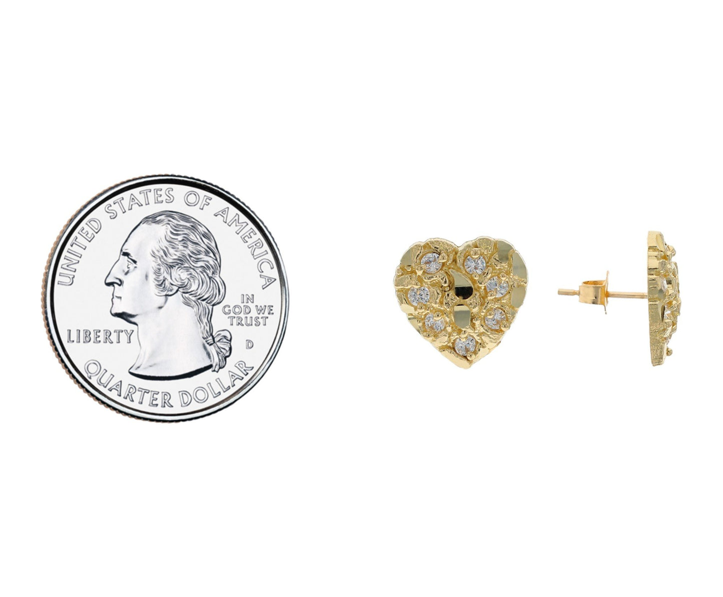 Gold Small White CZ Womens Diamond Cut Heart Nugget Love Earring (emgeedi# E12195)
