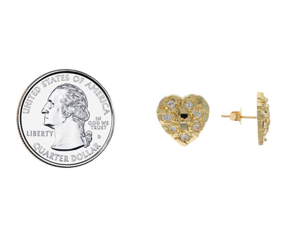 Gold Small White CZ Womens Diamond Cut Heart Nugget Love Earring (emgeedi# E12195)