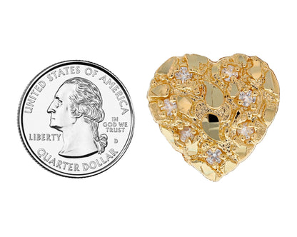 Gold Large White CZ Womens Heart Nugget Diamond Cut Earring (emgeedi# E12187)