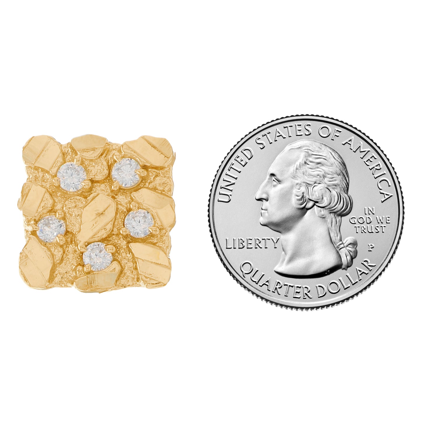 Gold Large Square Nugget White CZ Unisex Diamond Cut Earring (emgeedi# E13345)